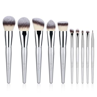 Vonira Free Custom Samples Brochas De Maquillaje Cosmetics Foundation Professional Make up Brushes Silver Color Birch Wooden Handle Makeup Brush Set