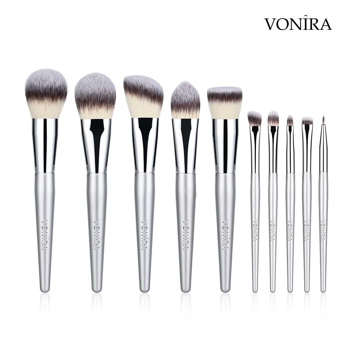 Vonira Free Custom Samples Brochas De Maquillaje Cosmetics Foundation Professional Make up Brushes Silver Color Birch Wooden Handle Makeup Brush Set