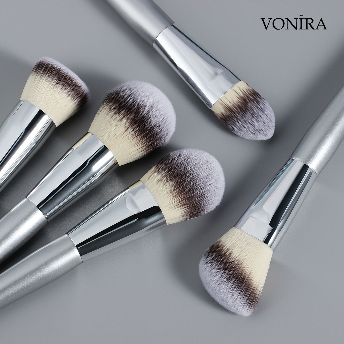 Vonira Free Custom Samples Brochas De Maquillaje Cosmetics Foundation Professional Make up Brushes Silver Color Birch Wooden Handle Makeup Brush Set