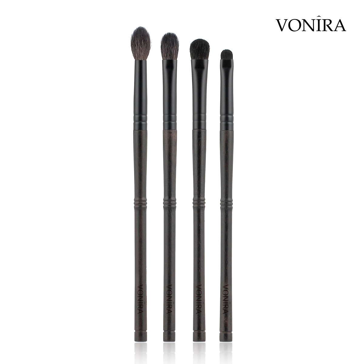 Vonira Beauty Luxurious Handcrafted Natural Goat Pony Hair Eboony Wood Matte Black Brass Ferrule Makeup Eye Brushes Set