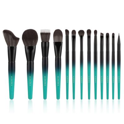 Hot Sell 13 PCS Gradient Blue Black Color Tapered Wooden Handle Cosmetic Brushes High Quality Soft Bristle Makeup Brush Set