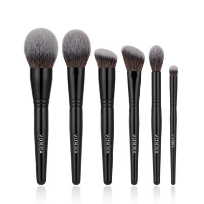 Vonira Beauty Manufacturer Luxury 6 Pieces Face Makeup Brushes Set With Black Color Copper Ferrules Wooden Handles