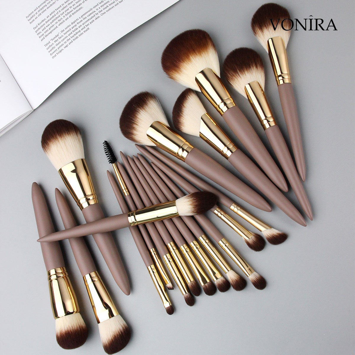 Vonira Luxury Matte Brown Professional Full Artist 20 Pieces Makeup Brush Set With Low MOQ Custom Private Label Make up Brushes