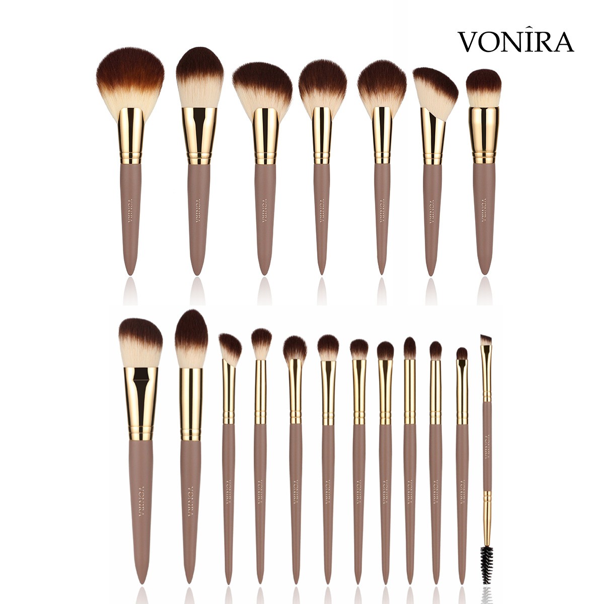 Vonira Luxury Matte Brown Professional Full Artist 20 Pieces Makeup Brush Set With Low MOQ Custom Private Label Make up Brushes