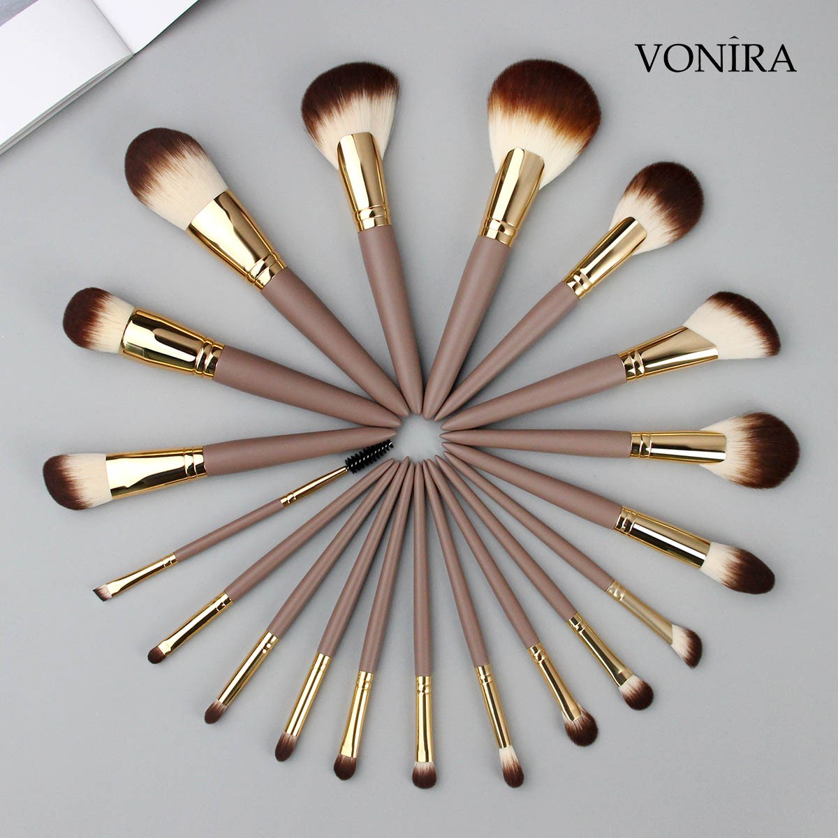 Vonira Luxury Matte Brown Professional Full Artist 20 Pieces Makeup Brush Set With Low MOQ Custom Private Label Make up Brushes