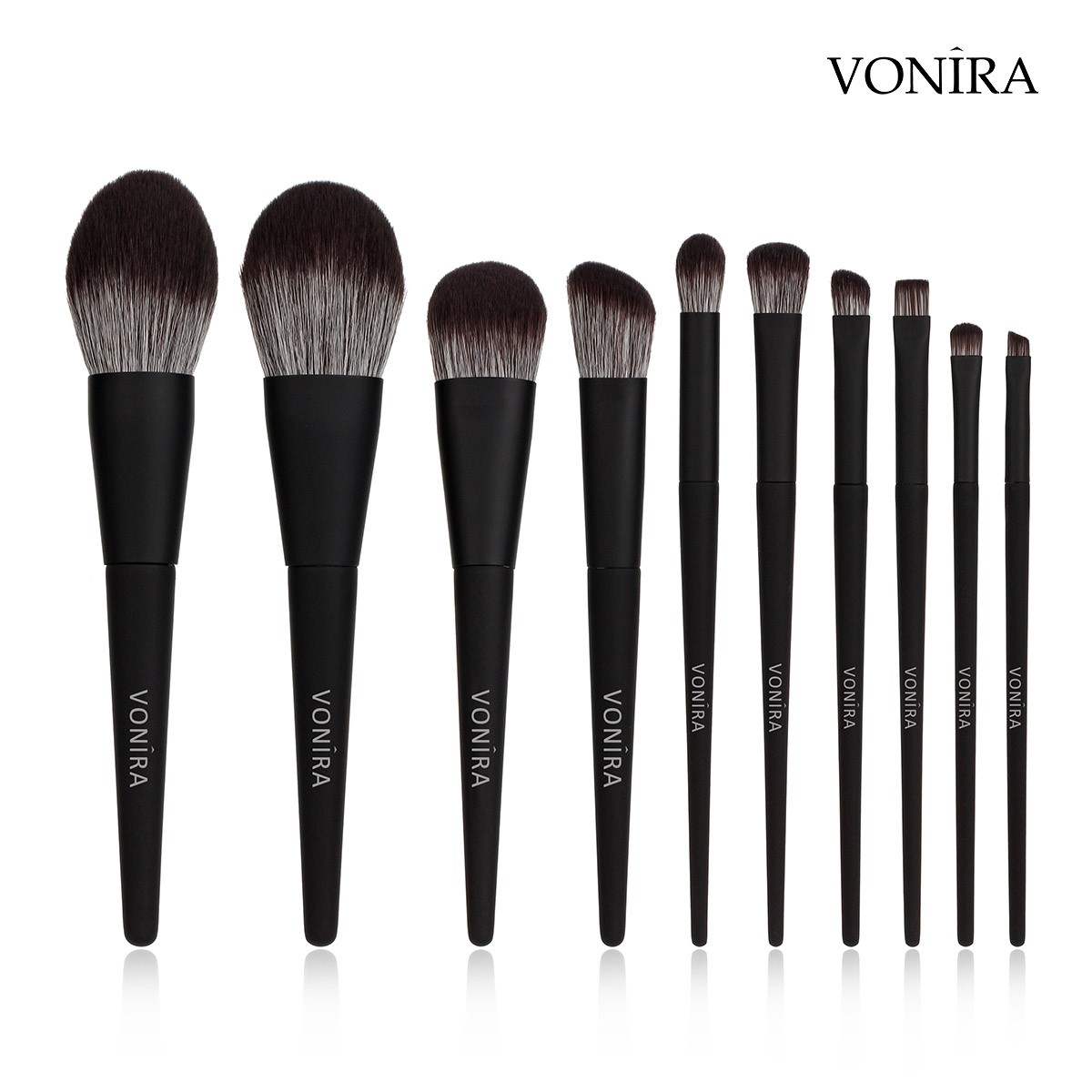 The Quiet Luxury Collection 10-Piece Makeup Brush Set Full Matte Black Vegan Cosmetic Mineral Kit