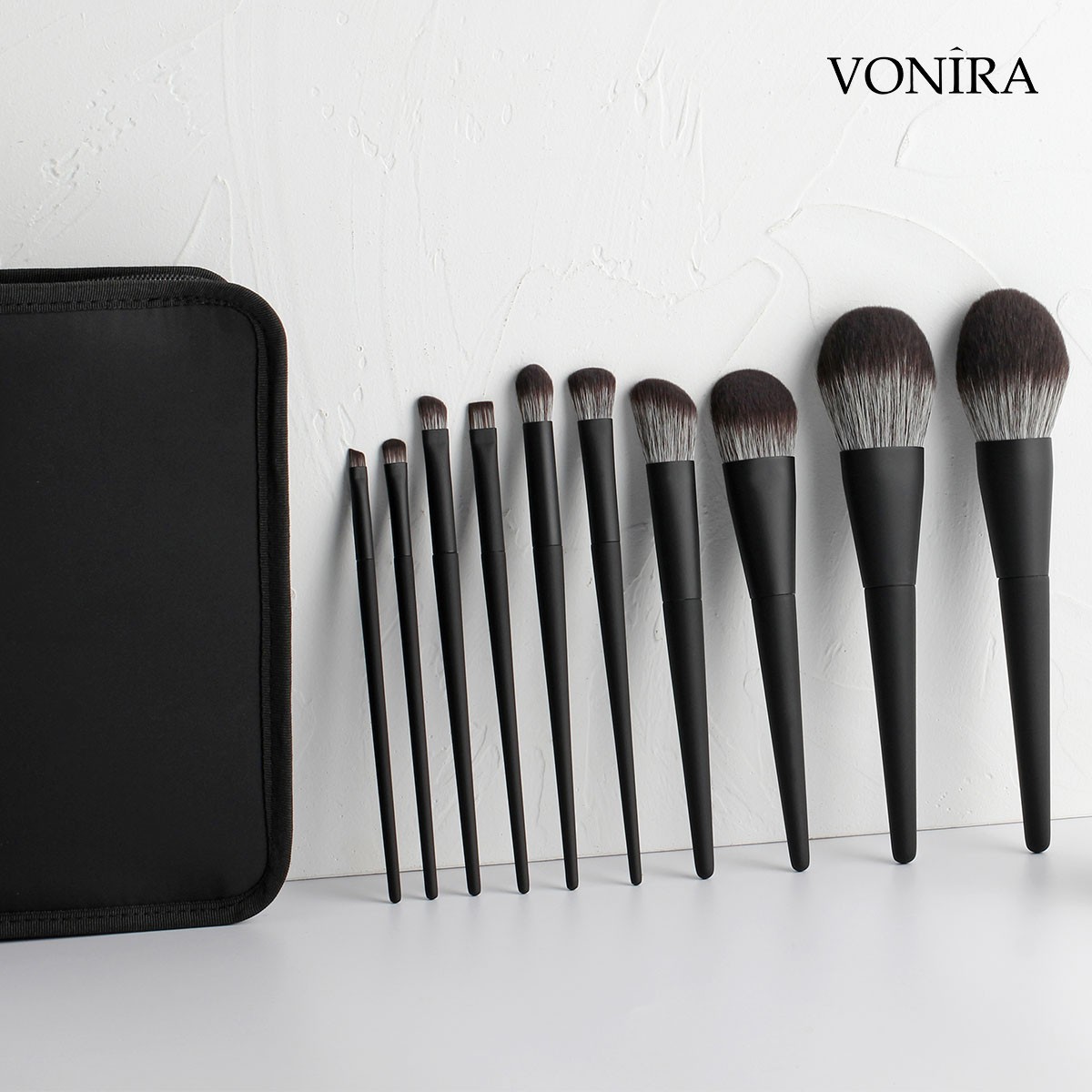 The Quiet Luxury Collection 10-Piece Makeup Brush Set Full Matte Black Vegan Cosmetic Mineral Kit
