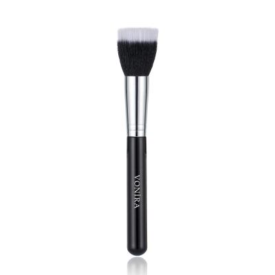 Vonira Beauty Luxury Large Stippling Face Makeup Duo Fibre Brush With Silver Brass Ferrule Black Handle Custom Private Label