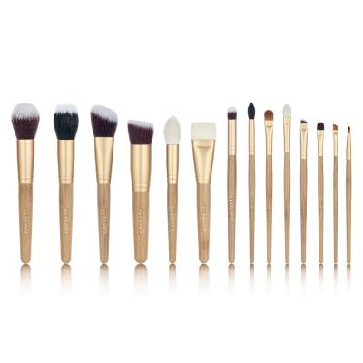 Vonira Beauty Manufacturer Wholesale OEM Professional 14 Pcs Makeup Brushes Set With Bamboo Handles Golden Aluminum Ferrules 