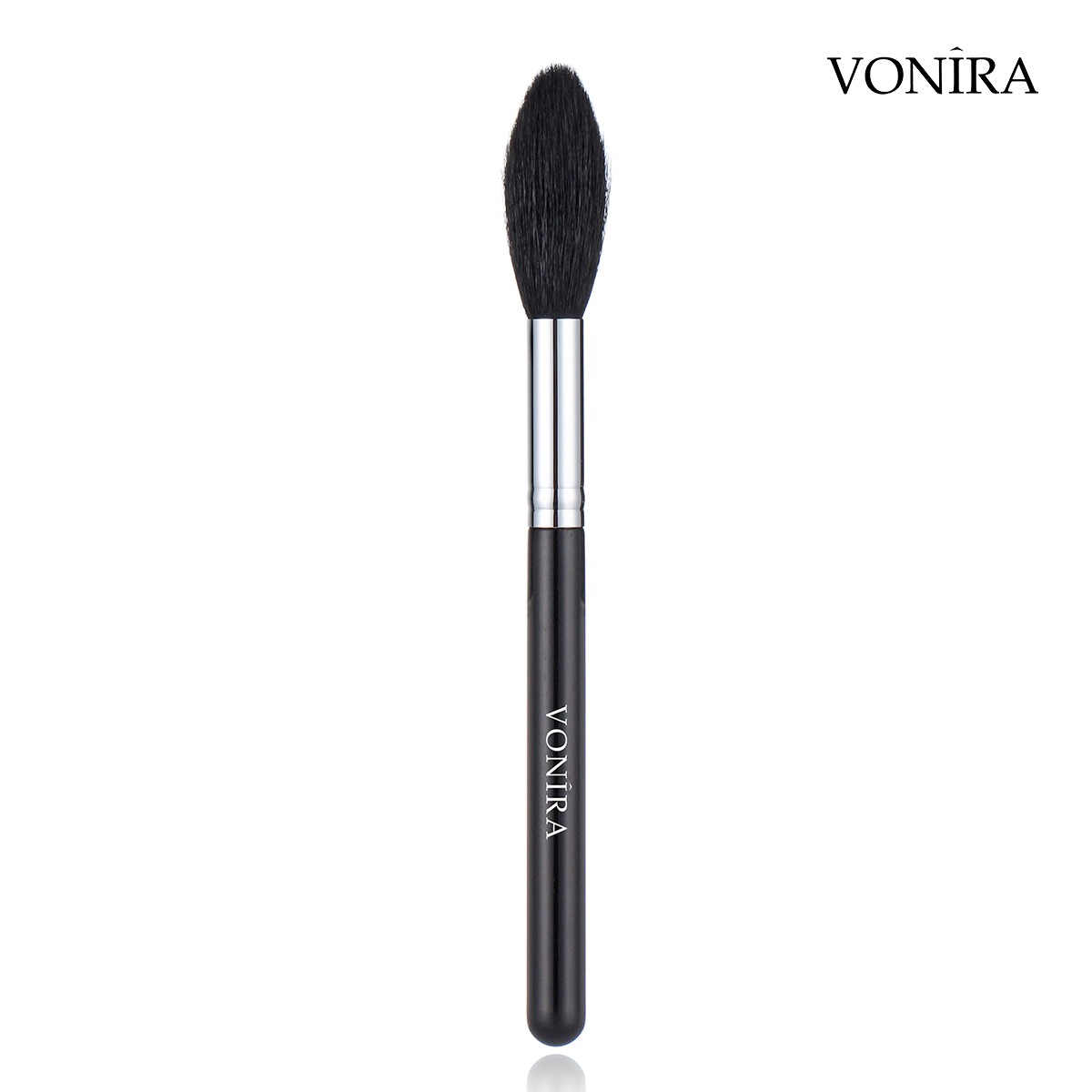 Vonira Beauty Wholesale Natural Black Goat Hair 50MM Length Long Blending Highlighter Makeup Face Brush With Silver Copper Ferrule