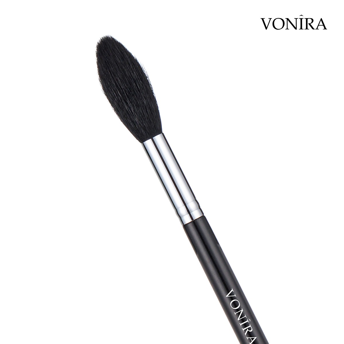 Vonira Beauty Wholesale Natural Black Goat Hair 50MM Length Long Blending Highlighter Makeup Face Brush With Silver Copper Ferrule