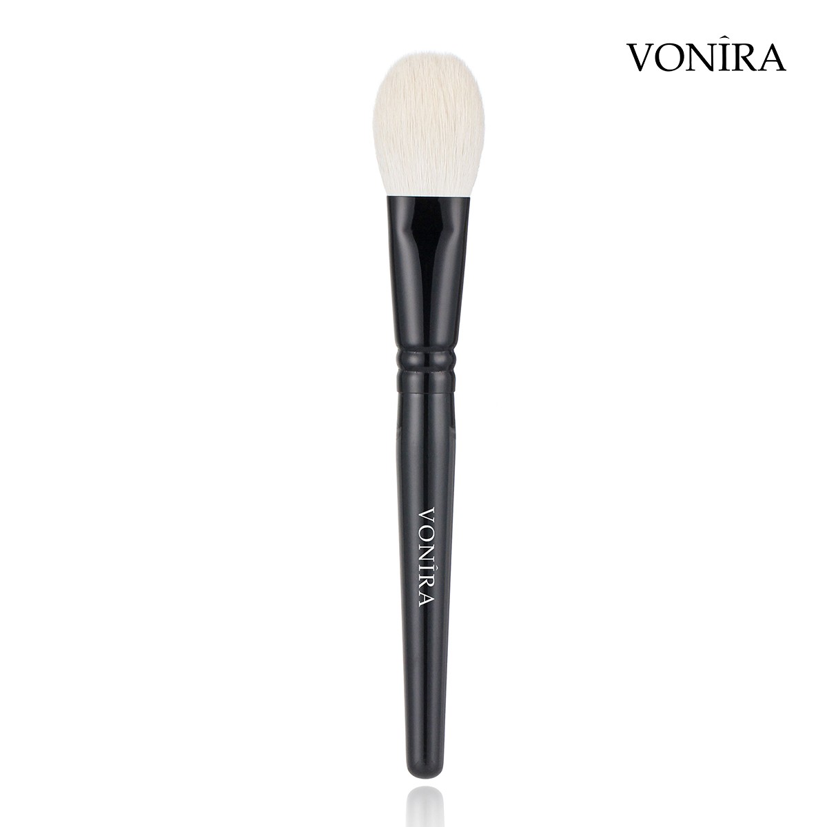 Vonira Beauty Luxury Natural White Goat Hair Powder Blush Brush With Matte Black Copper Ferrule Handle Custom Private Label Makeup Brushes
