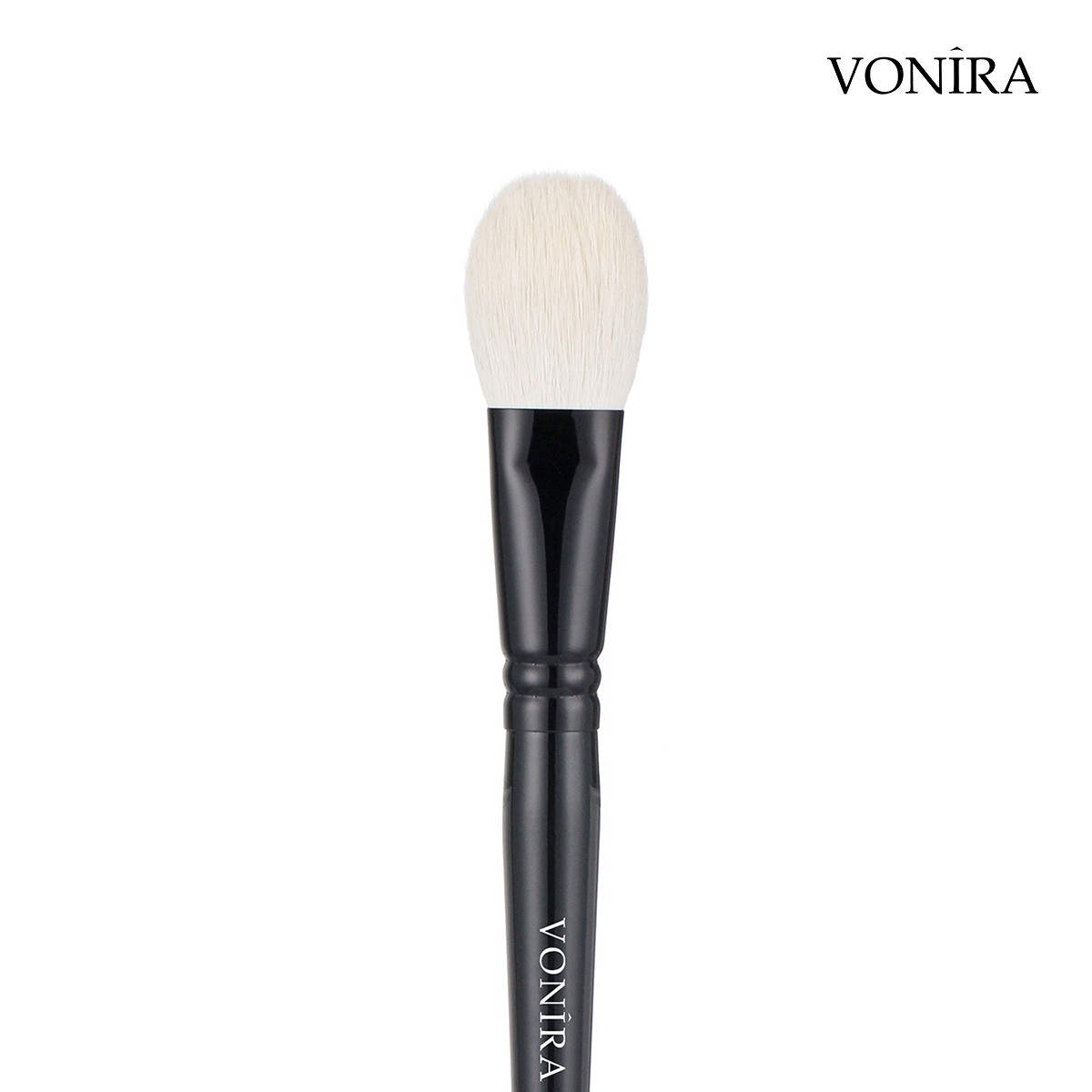 Vonira Beauty Luxury Natural White Goat Hair Powder Blush Brush With Matte Black Copper Ferrule Handle Custom Private Label Makeup Brushes