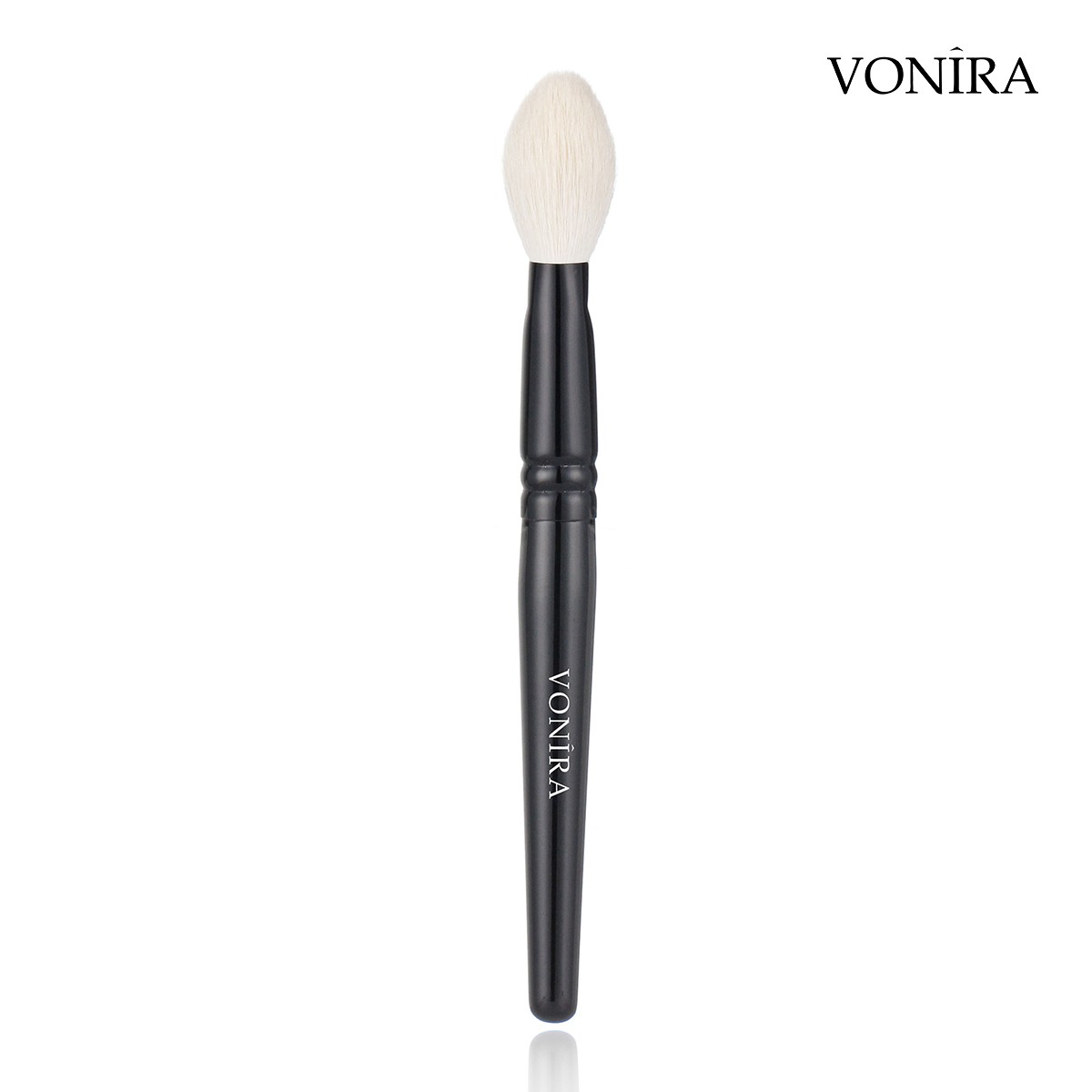 Vonira Beauty Luxury Natural White Goat Hair Powder Blush Brush With Matte Black Copper Ferrule Handle Custom Private Label Makeup Brushes