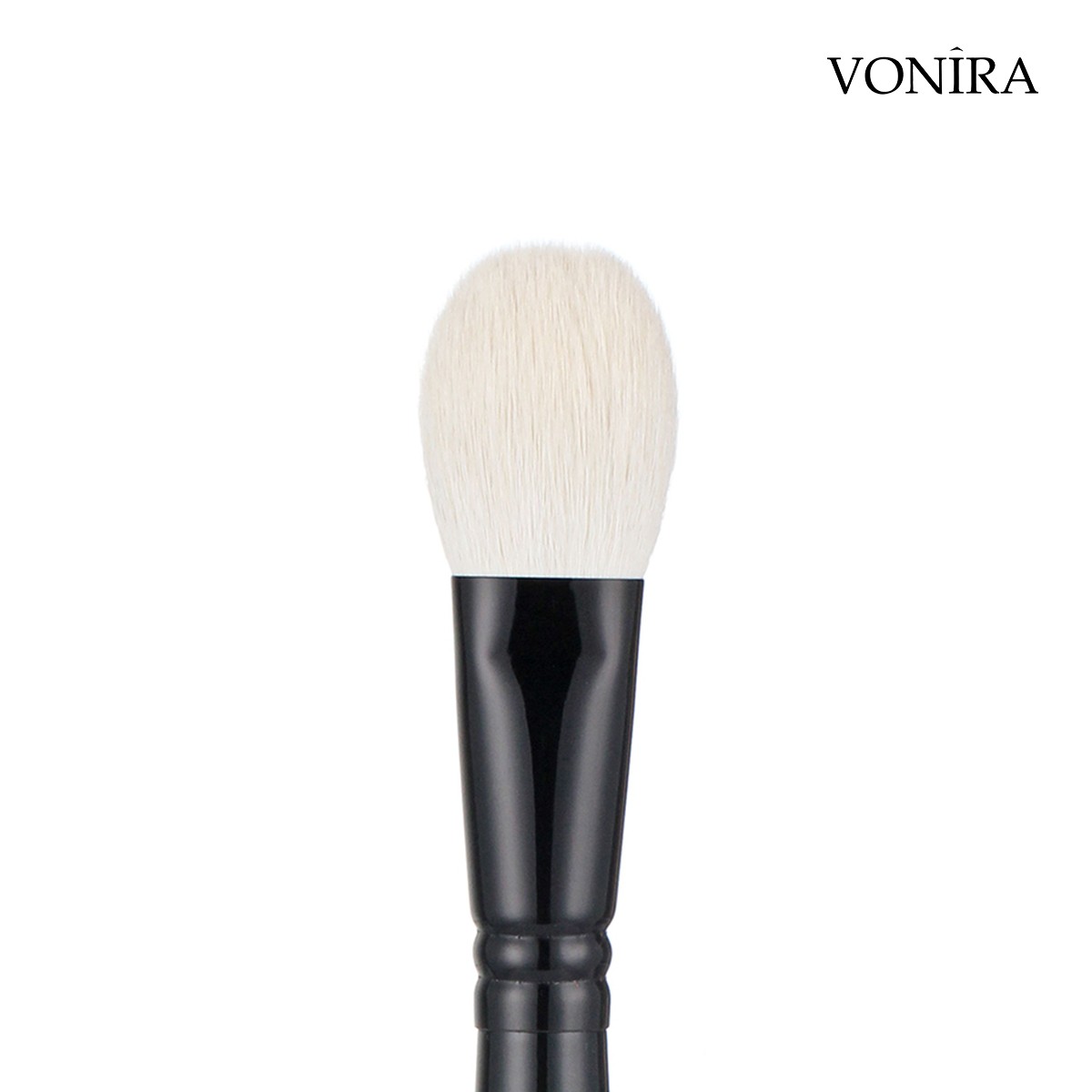 Vonira Beauty Luxury Natural White Goat Hair Powder Blush Brush With Matte Black Copper Ferrule Handle Custom Private Label Makeup Brushes
