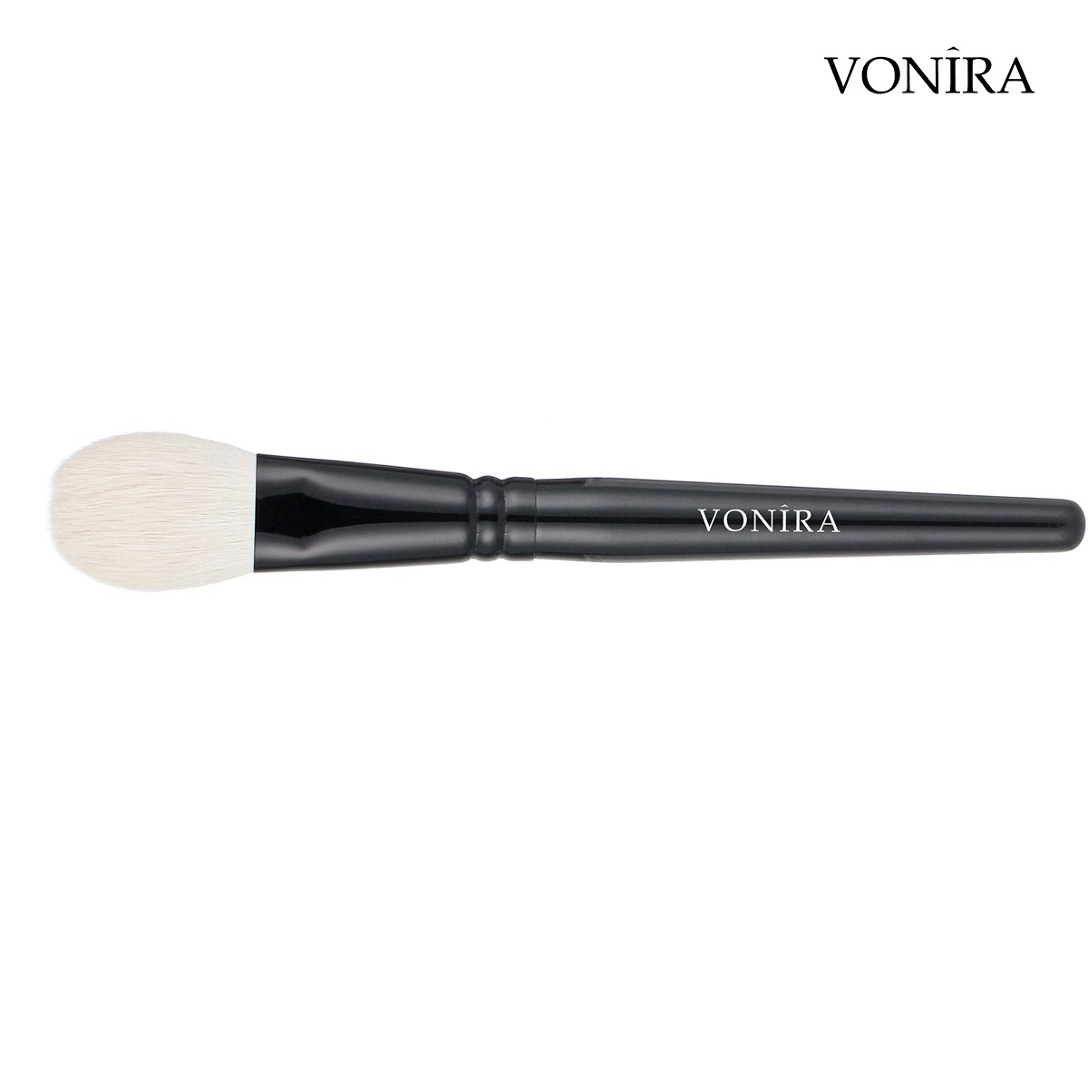 Vonira Beauty Luxury Natural White Goat Hair Powder Blush Brush With Matte Black Copper Ferrule Handle Custom Private Label Makeup Brushes