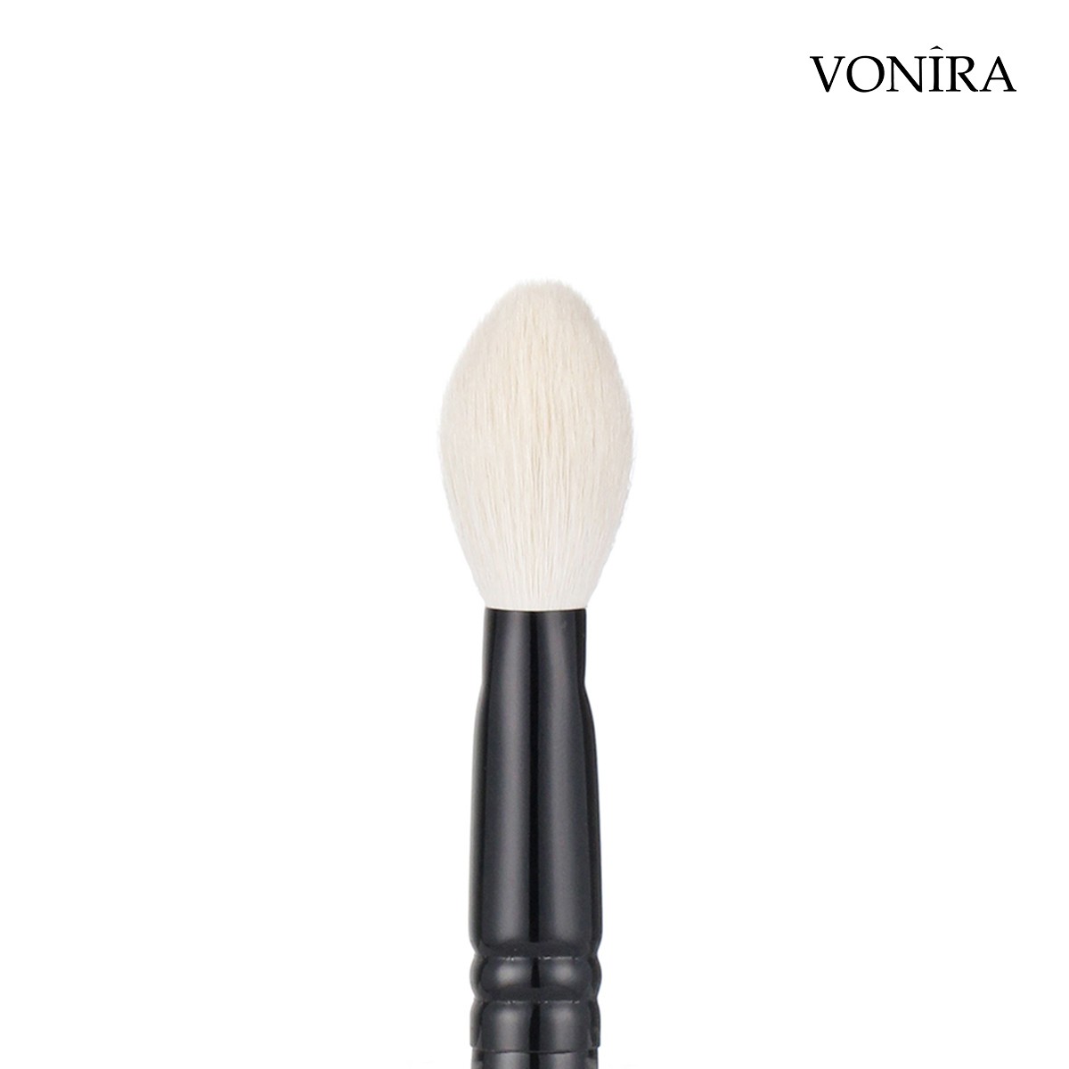 Vonira Beauty Luxury Natural White Goat Hair Powder Blush Brush With Matte Black Copper Ferrule Handle Custom Private Label Makeup Brushes
