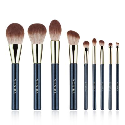Vonira Beauty OEM Luxury 9 Pieces Golden Makeup Brush Set With Glitter Handle 24K Gold Plated Copper Ferrules