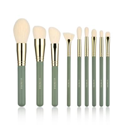 Private Label 9PCS Golden Green Cosmetic Brush Kit Vegan Synthetic Makeup Brushes Set 