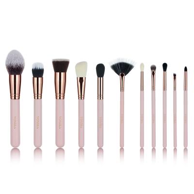 Vonira Private Label Professional 11pcs Soft Vegan Synthetic Hair Makeup Brush Set With Rose Gold Copper Pink Wood Custo