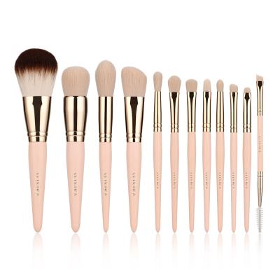 Set of 12 Professional Synthetic Makeup Brushes Set Pink Color Handle