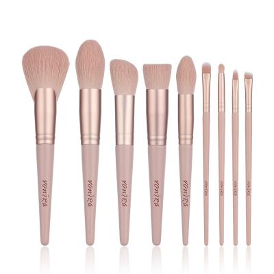 The Luxury Faux Goat Hair Nano Crystal Fibre Pink Cosmetic Brushes Set 9 Pieces