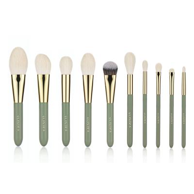 Vonira OEM Professional 10 Pieces Natural Animal Goat Hair Mocha Green Makeup Br