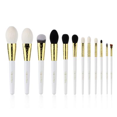 Vonira Beauty 12 Piece Makeup Artist Masters Makeup Brush Collection Kit With White Handle Snow Flower Gold Brass Ferrule