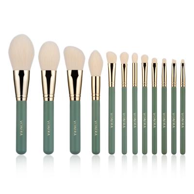 Vonira Beauty 12pcs Mocha Green Golden Color Comprehensive Collection Nano Crystal Fibre Makeup Brush Set 