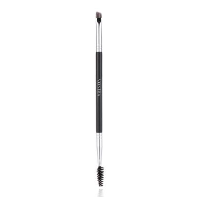 Vonira Beauty Factory Dual-Ended Firm Angled Eyebrow Makeup Brush With Silver Copper Ferrule Black Handle Custom Private Label Service