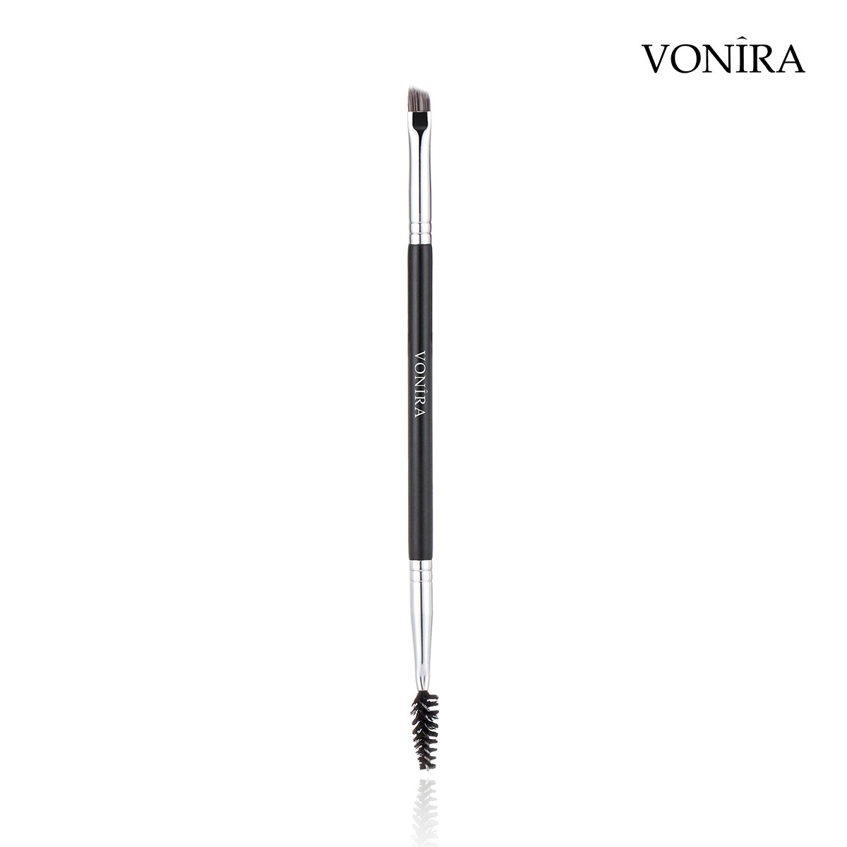 Vonira Beauty Factory Dual-Ended Firm Angled Eyebrow Makeup Brush With Silver Copper Ferrule Black Handle Custom Private Label Service