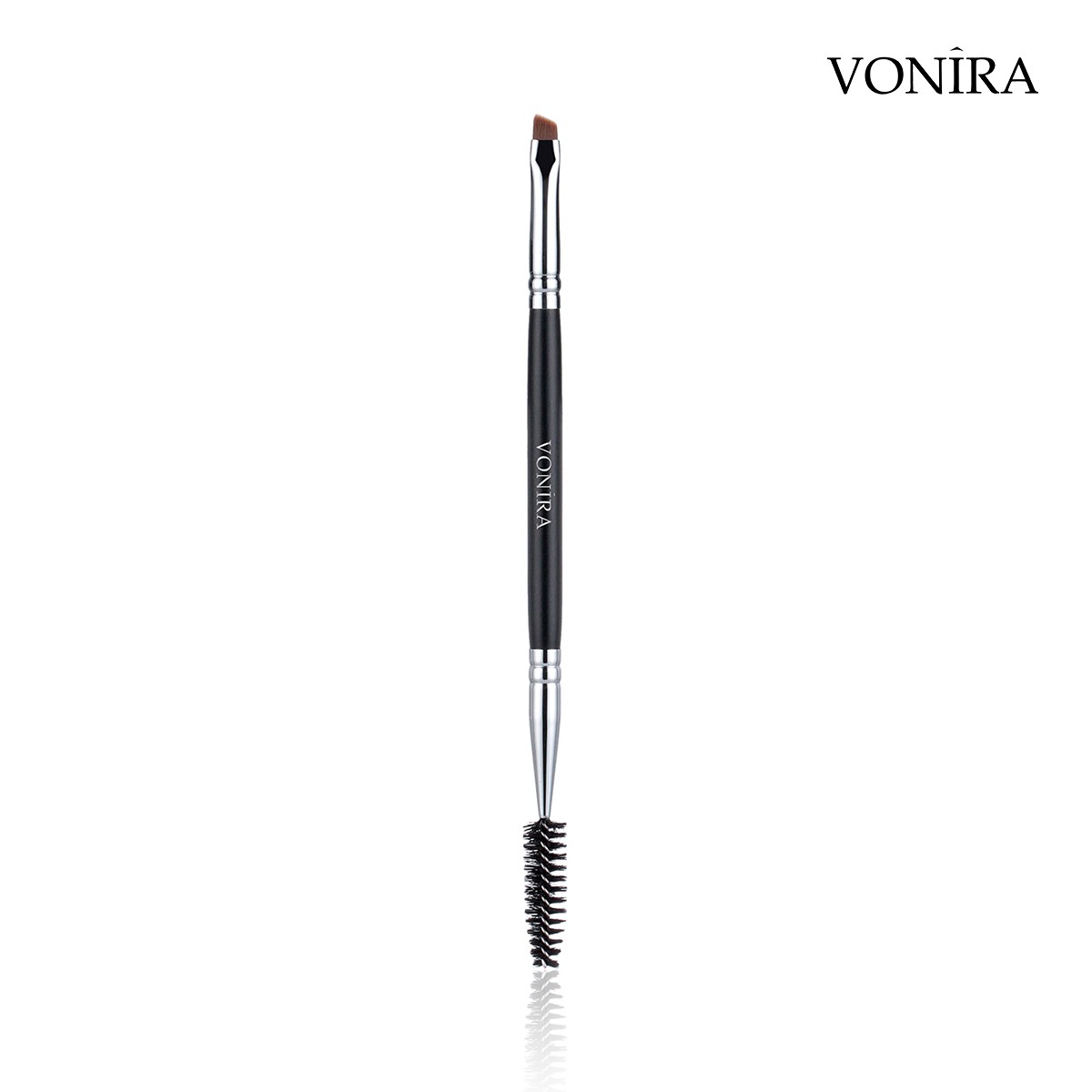 Vonira Beauty Factory Dual-Ended Firm Angled Eyebrow Makeup Brush With Silver Copper Ferrule Black Handle Custom Private Label Service