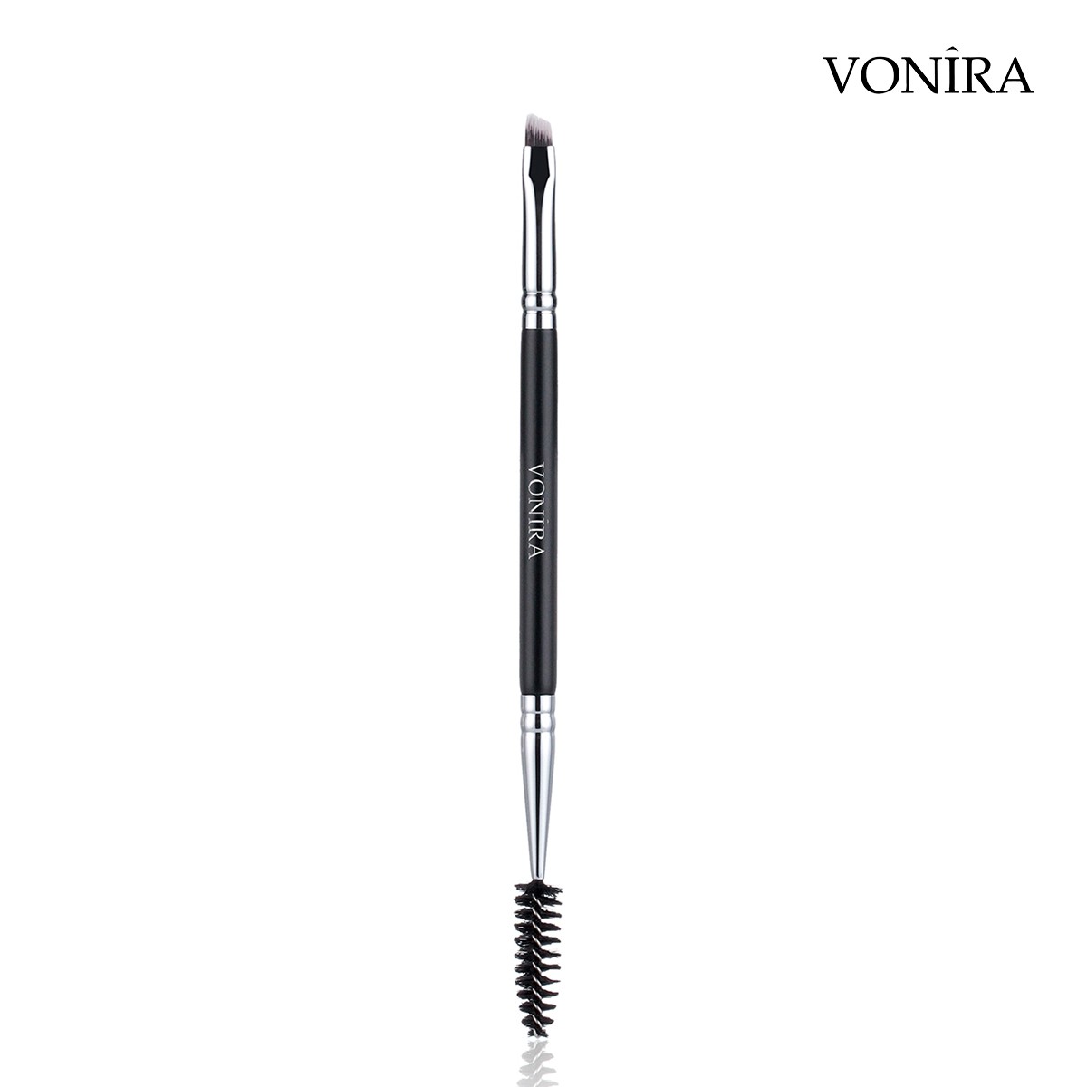 Vonira Beauty Factory Dual-Ended Firm Angled Eyebrow Makeup Brush With Silver Copper Ferrule Black Handle Custom Private Label Service