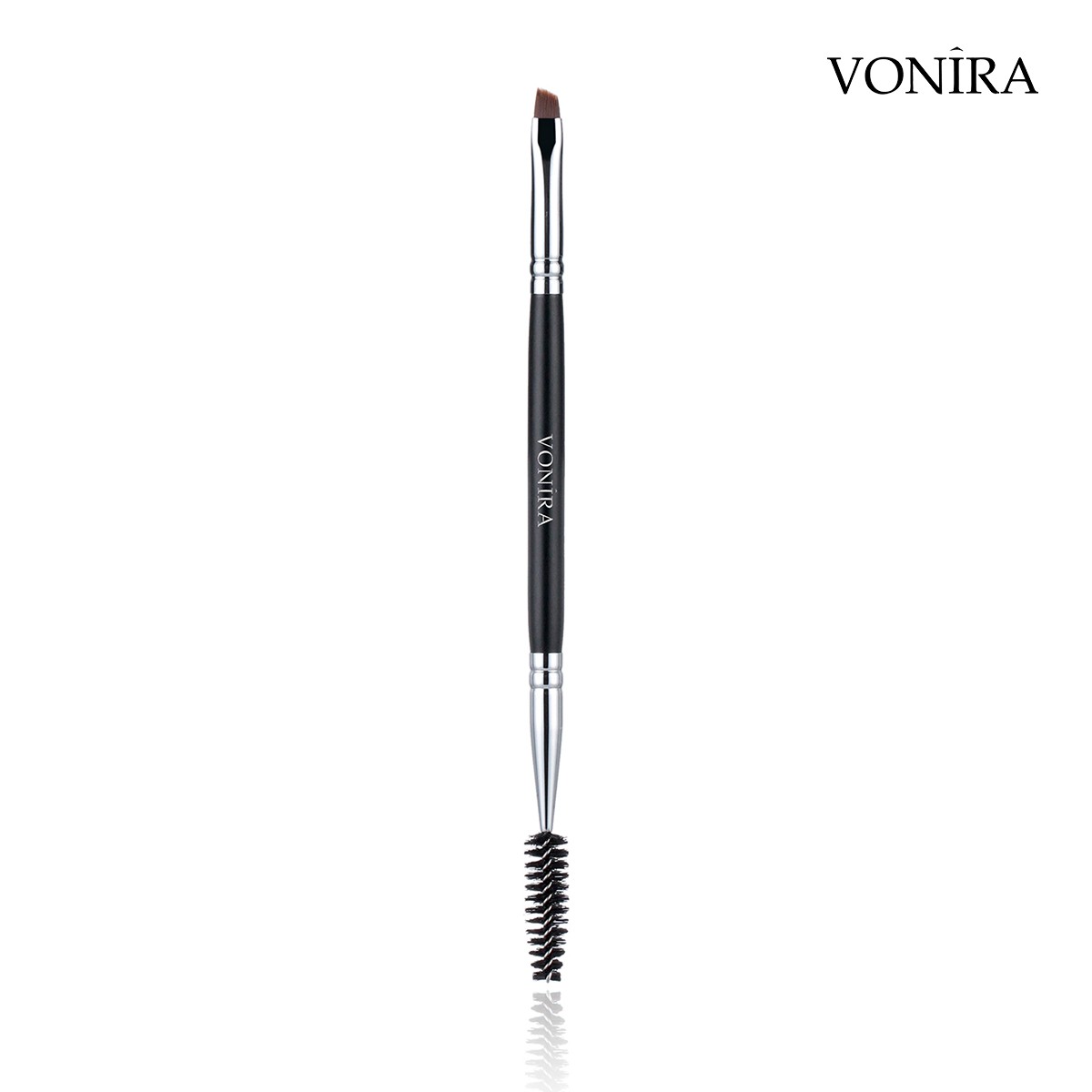 Vonira Beauty Factory Dual-Ended Firm Angled Eyebrow Makeup Brush With Silver Copper Ferrule Black Handle Custom Private Label Service