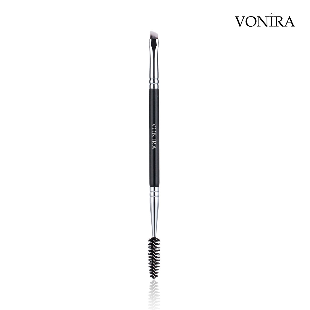 Vonira Beauty Factory Dual-Ended Firm Angled Eyebrow Makeup Brush With Silver Copper Ferrule Black Handle Custom Private Label Service