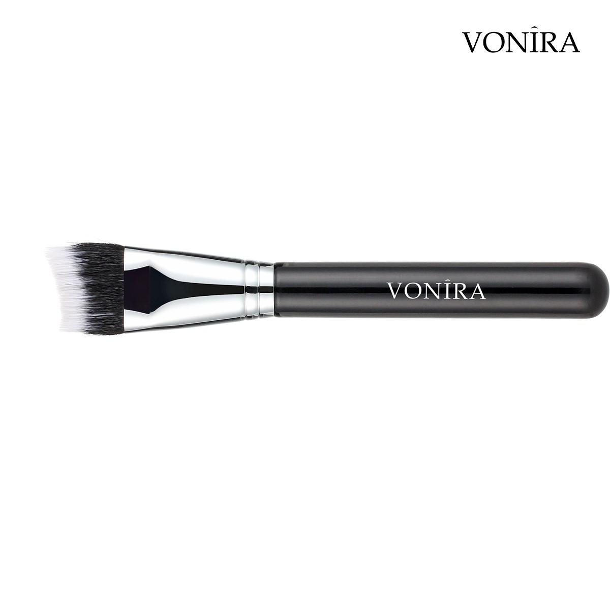Vonira Beauty Custom Private Label Duo Fibre Curved Sculpting Brush With Natural Goat Synthetic Hair Copper Ferrule