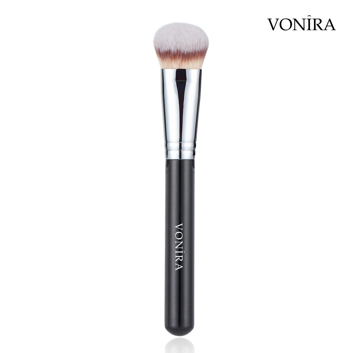 Vonira Beauty Custom Pro Angled Foundation Contour Brush With Silver Copper Ferrule Black Handle Private Label Service