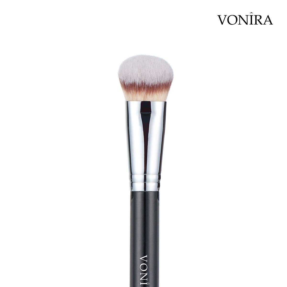 Vonira Beauty Custom Pro Angled Foundation Contour Brush With Silver Copper Ferrule Black Handle Private Label Service