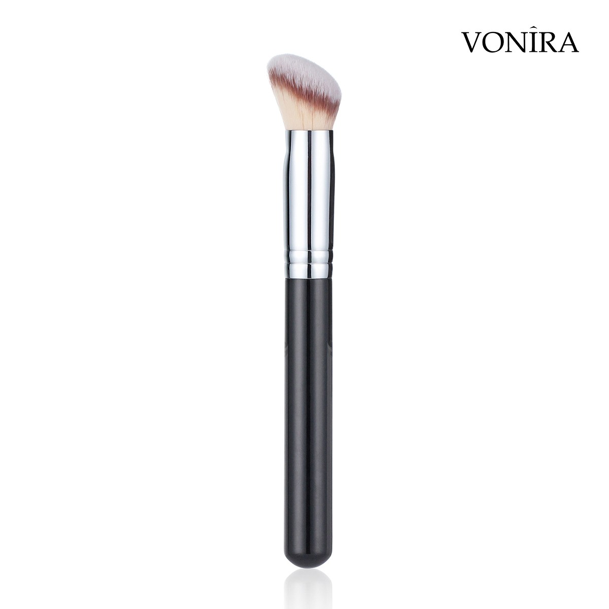 Vonira Beauty Custom Pro Angled Foundation Contour Brush With Silver Copper Ferrule Black Handle Private Label Service