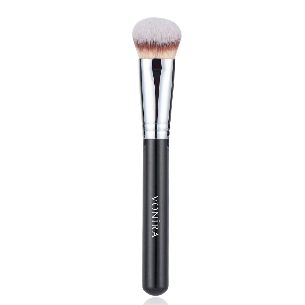 Vonira Beauty Custom Pro Angled Foundation Contour Brush With Silver Copper Ferrule Black Handle Private Label Service