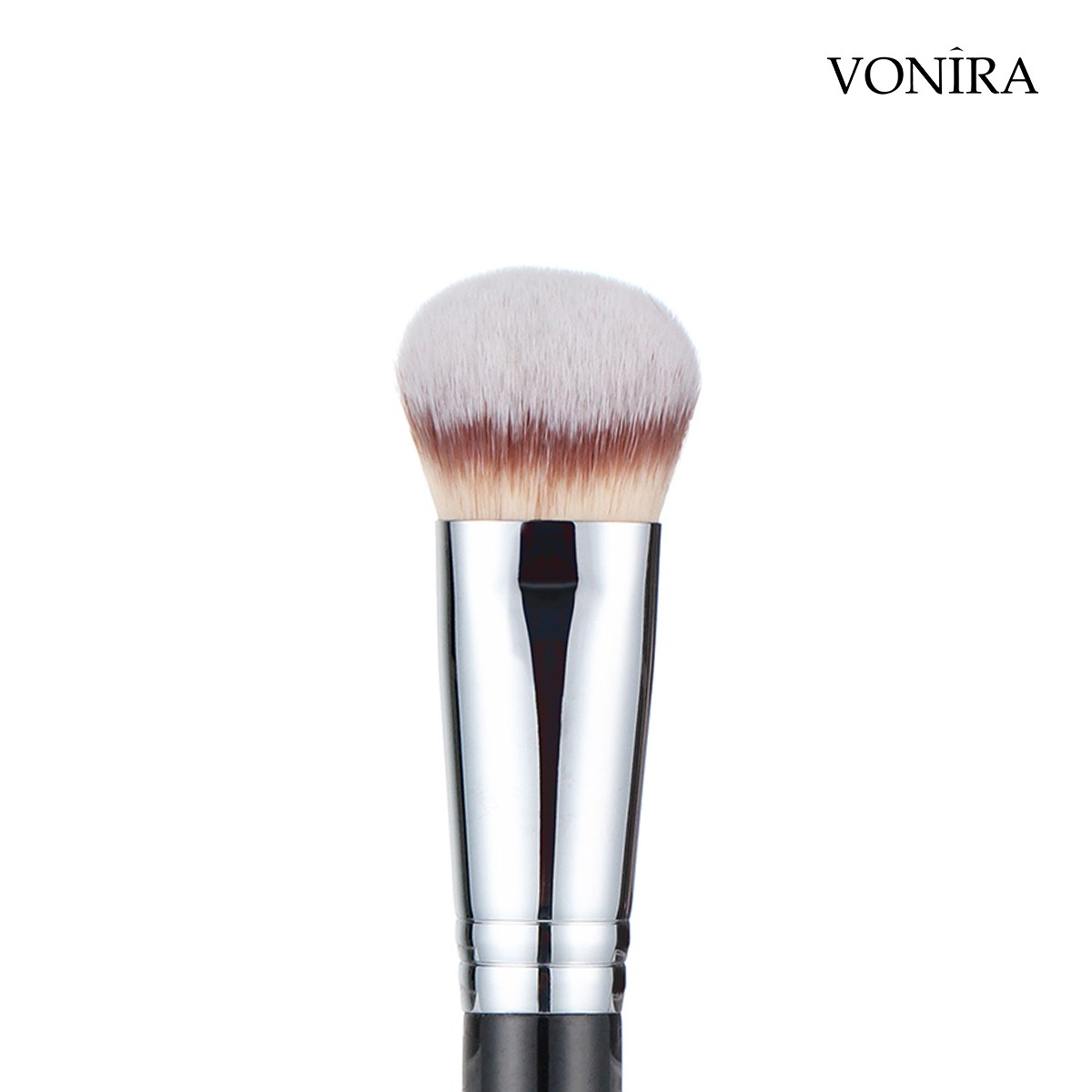 Vonira Beauty Custom Pro Angled Foundation Contour Brush With Silver Copper Ferrule Black Handle Private Label Service