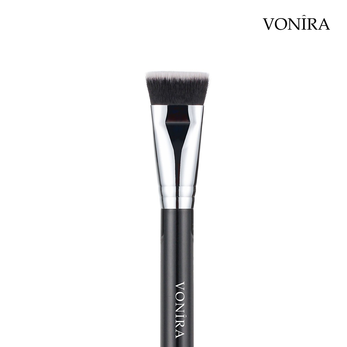 Vonira Beauty Custom Wholesale Deluxe Pro Contour Makeup Brush With Silver Copper Ferrule Black Handle Private Label Service
