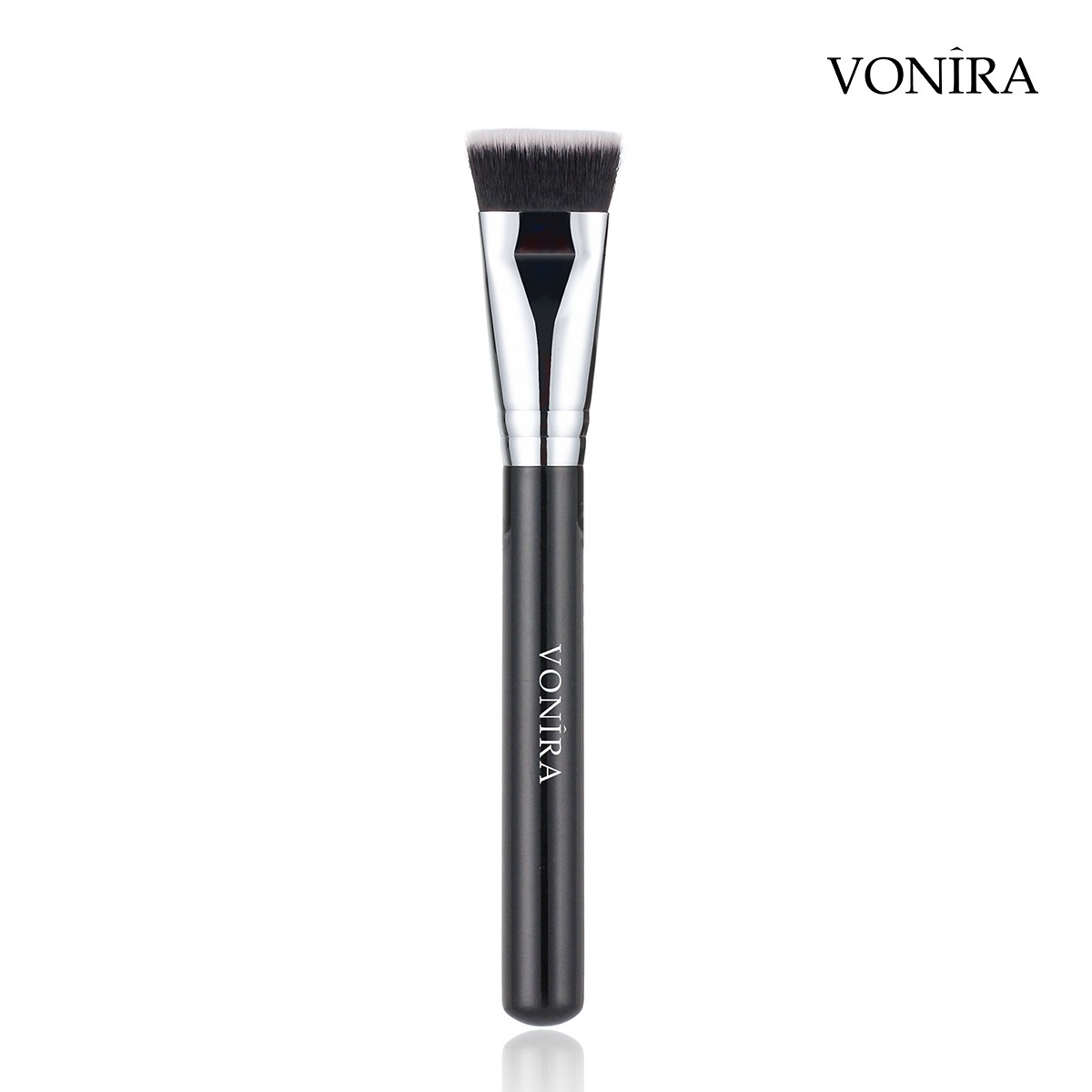 Vonira Beauty Custom Wholesale Deluxe Pro Contour Makeup Brush With Silver Copper Ferrule Black Handle Private Label Service