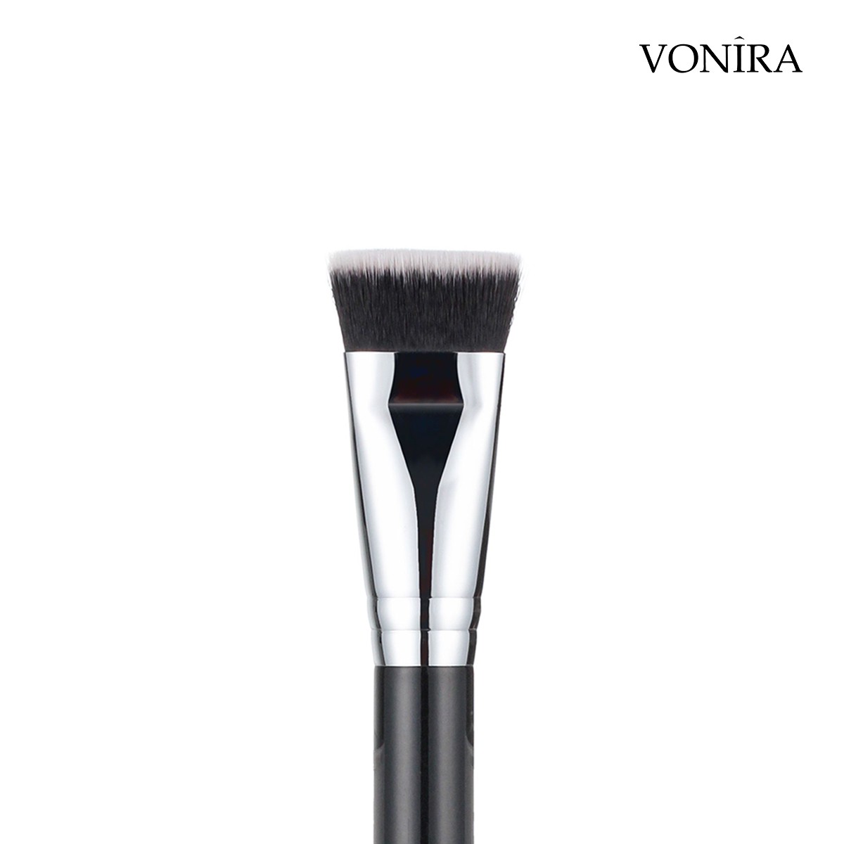 Vonira Beauty Custom Wholesale Deluxe Pro Contour Makeup Brush With Silver Copper Ferrule Black Handle Private Label Service