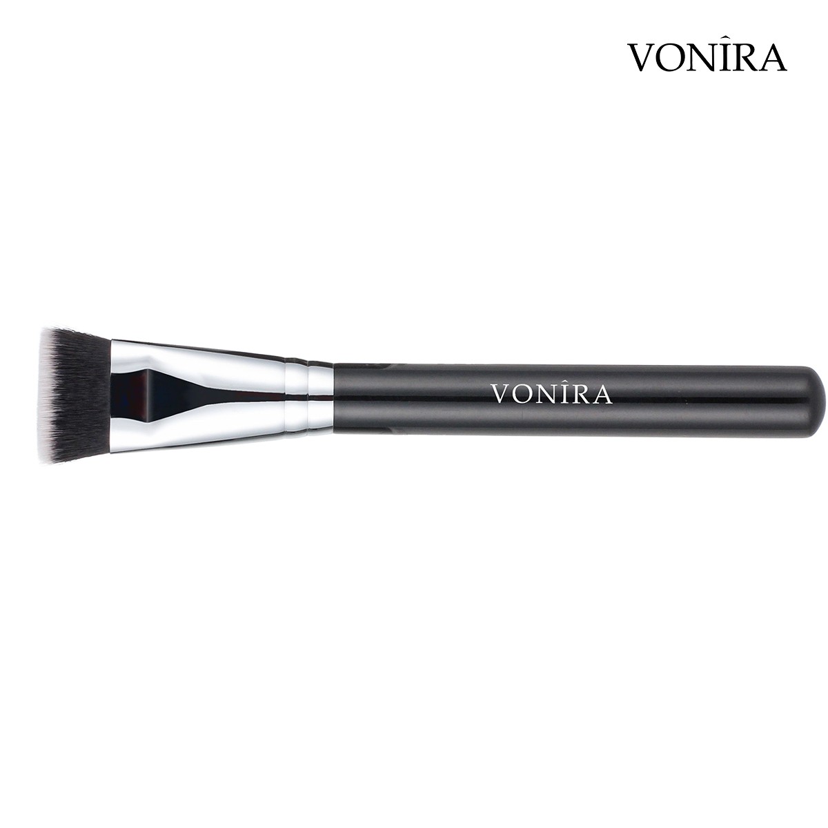 Vonira Beauty Custom Wholesale Deluxe Pro Contour Makeup Brush With Silver Copper Ferrule Black Handle Private Label Service