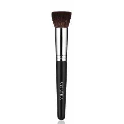 Vonira Beauty Custom Wholesale Flat Top Pressed Compact Powder Makeup Brush With Gray Squirrel Hair Silver Copper Ferrule Wooden Handles