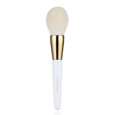 Vonira Beauty Custom Wholesale Large Rounded Dome Powder Brush With 24K Gold Copper Ferrule White Color Birch Wooden Handles