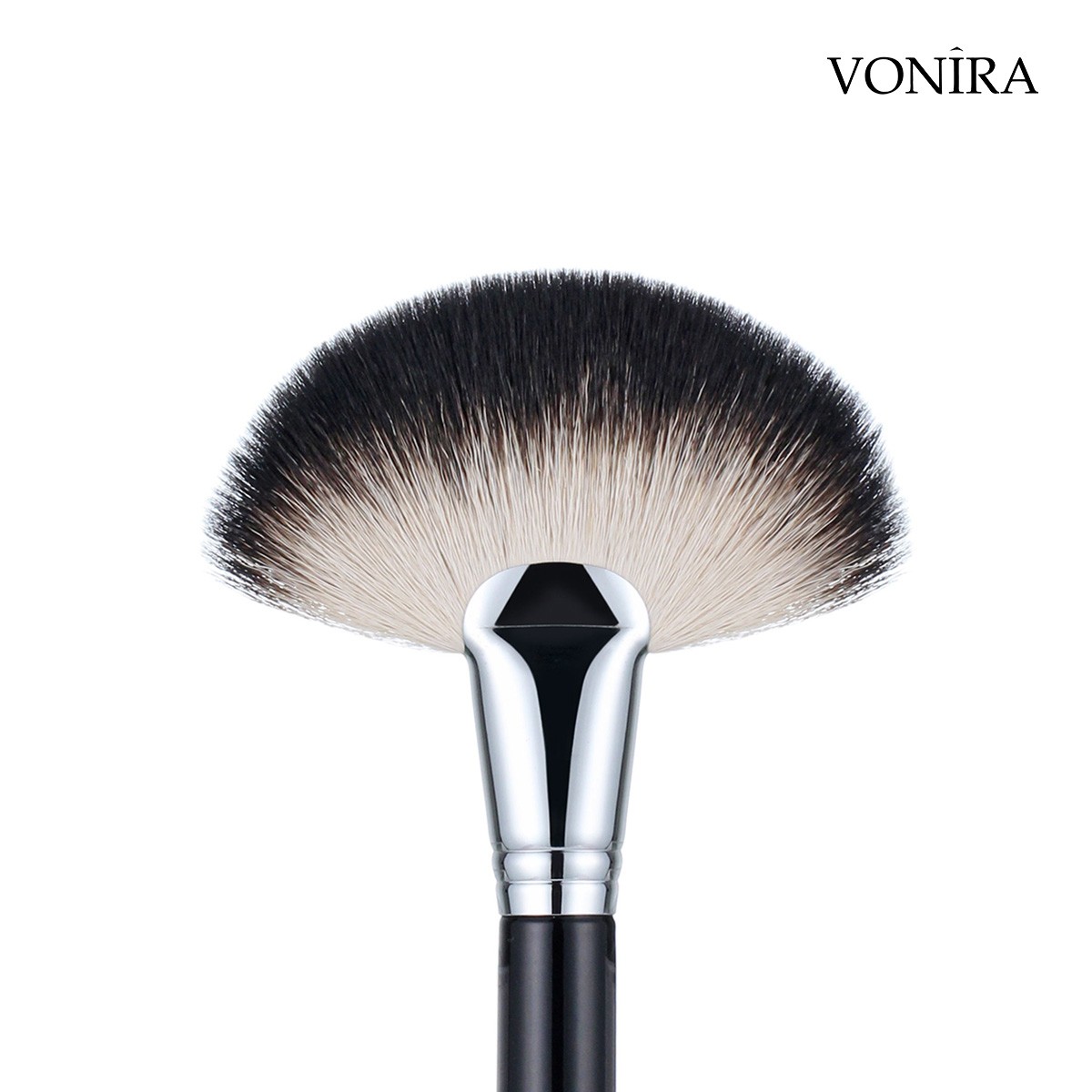 Vonira Beauty Deluxe Large Fan Powder Brush With Matte Black Copper Ferrule Handle Custom Private Label Make up Brushes