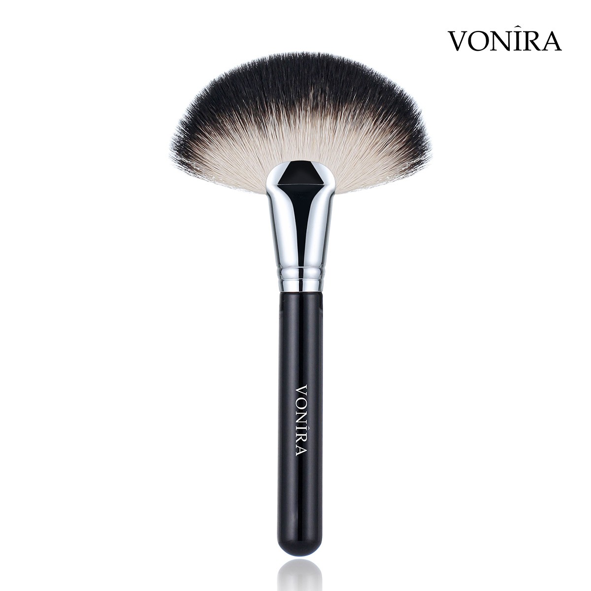 Vonira Beauty Deluxe Large Fan Powder Brush With Matte Black Copper Ferrule Handle Custom Private Label Make up Brushes