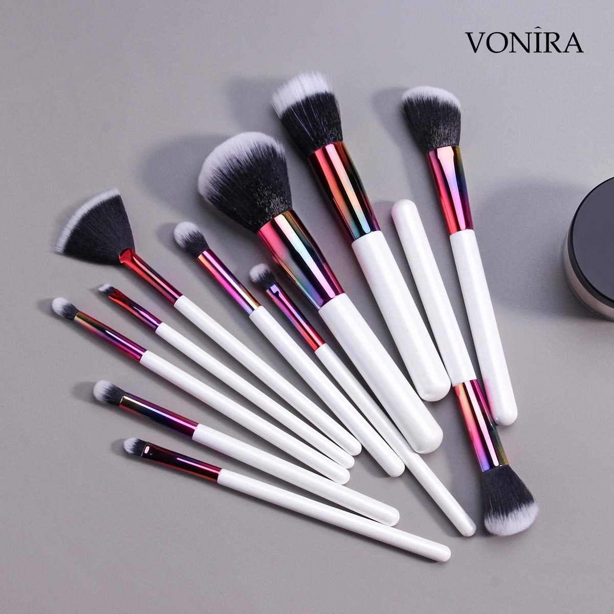 Vonira Beauty Essential 11 Pieces Holographic Makeup Brush Set Cruelty-Free 100% Vegan Bristles